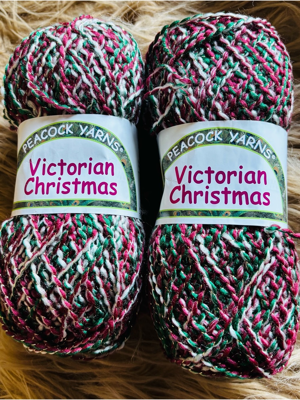 Vintage Peacock Yarn Victoria Christmas 2 Skeins Rare Find New